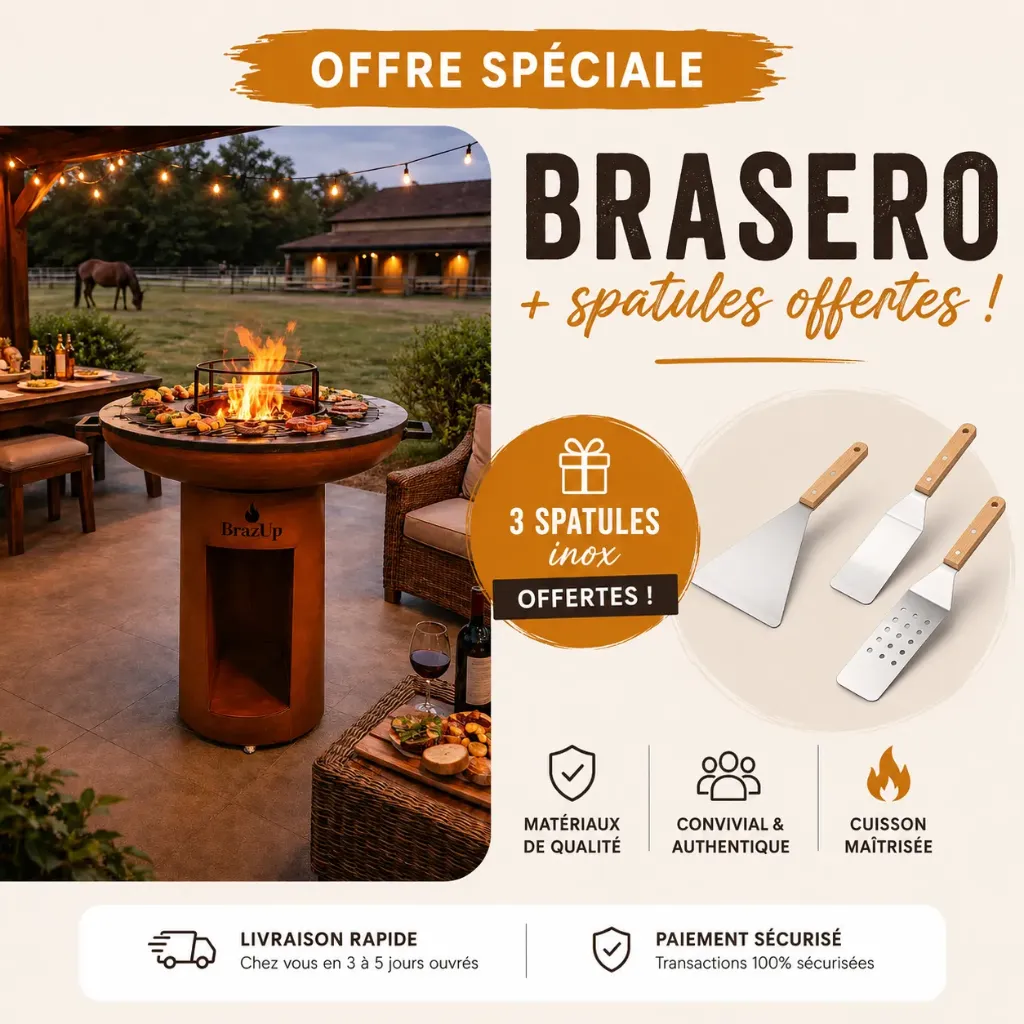 BrazUp – Plancha Brasero en Acier Corten pack spatules